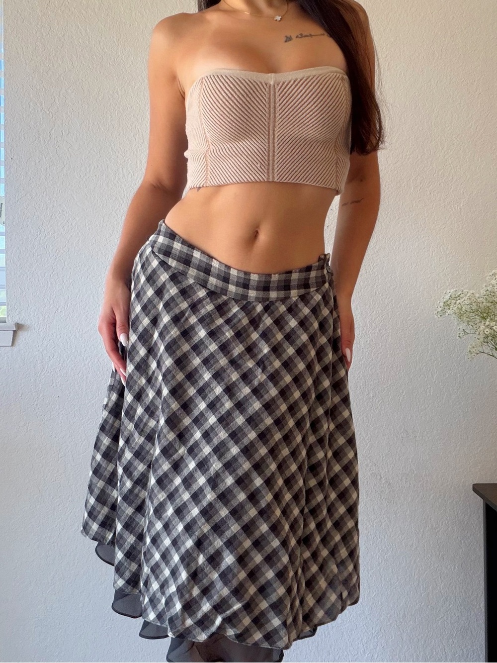 Plaid A-Line Midi Skirt 100% WOOL - Picture 2 of 7